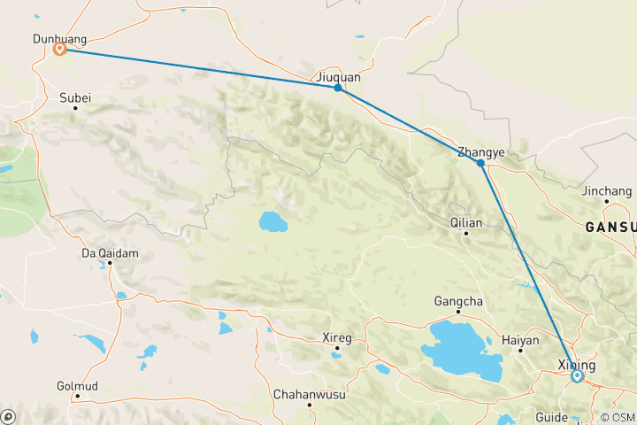 Carte du circuit Circuit de 8 jours sur la Route de la Soie en Chine (Qinghai et Gansu)