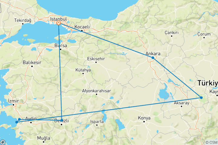 Map of 12-Day | 5-Star | Christmas & New Year Tour in Turkey (2025-26) | Angels Vacations (Escorted Small Group) - 2 Fixed Departures