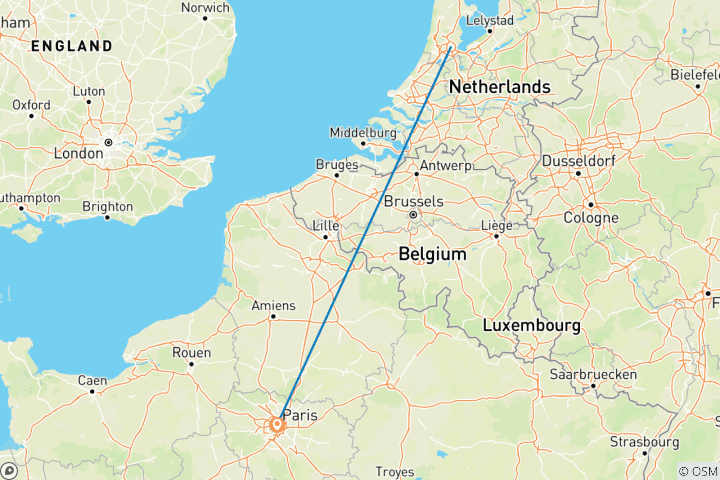 Carte du circuit 7 jours de romantisme et de canaux : Escapade à Amsterdam et Paris