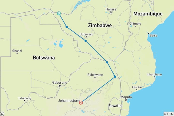 Carte du circuit L'essentiel du safari africain (6 destinations)