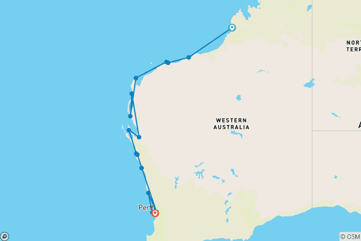 Map of Pilbara, Broome & Monkey Mia 2026 - 15 Days (from Broome to Fremantle)