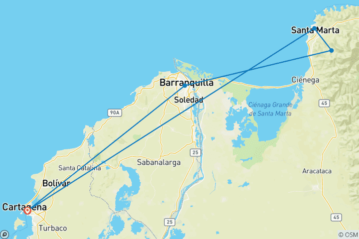 Carte du circuit Une semaine en Colombie