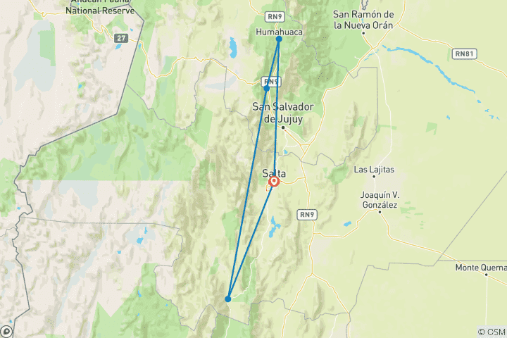 Carte du circuit Argentine : Salta et Jujuy - 5 jours
