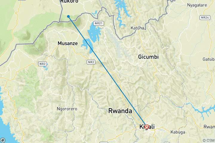 Map of 4 Day Gorilla Trekking and Volcano Hiking Safari Uganda