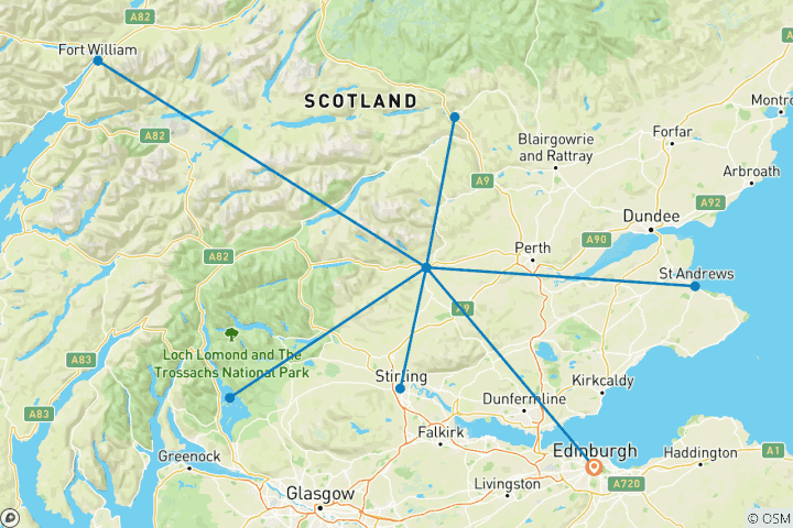Map of Schottland Standortreise - 8 Tage Landschaften & Geschichte