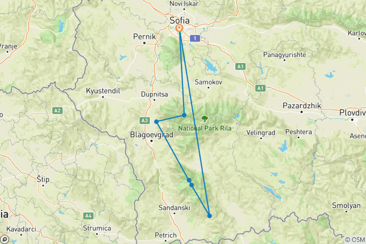 Carte du circuit Rila - Trek classique à Pirin (hutte à hutte, guidé)