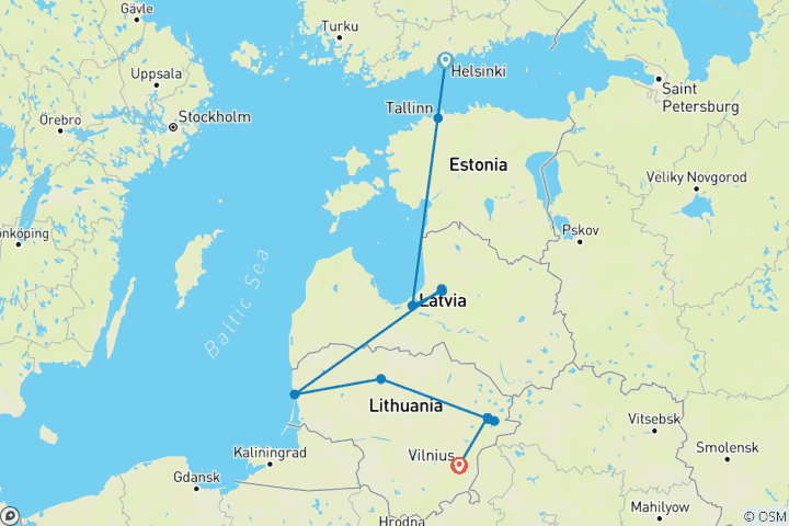 Carte du circuit L'expérience de la Baltique (11 destinations)
