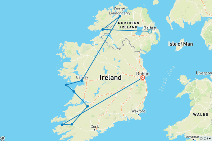Map of Northern & Southern Ireland (20 destinations)