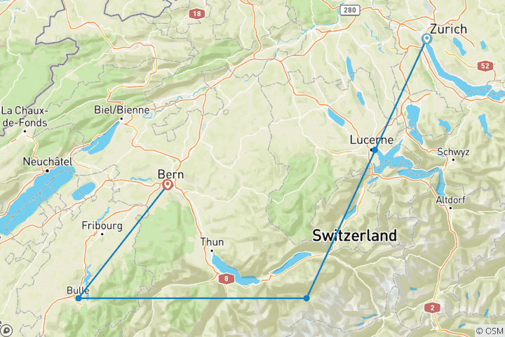 Map of Best of Switzerland (5 destinations)