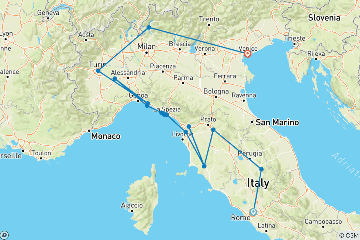 Carte du circuit Le meilleur de l'Italie (40 destinations)