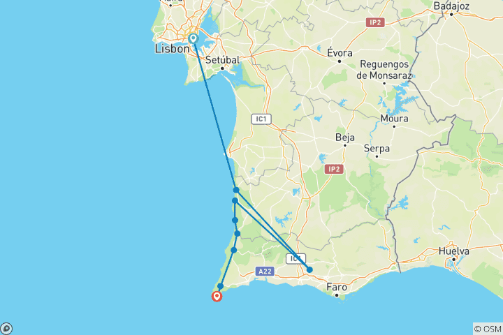 Map of Hike the Rota Vicentina in Portugal (from Lisbon to Sagres)