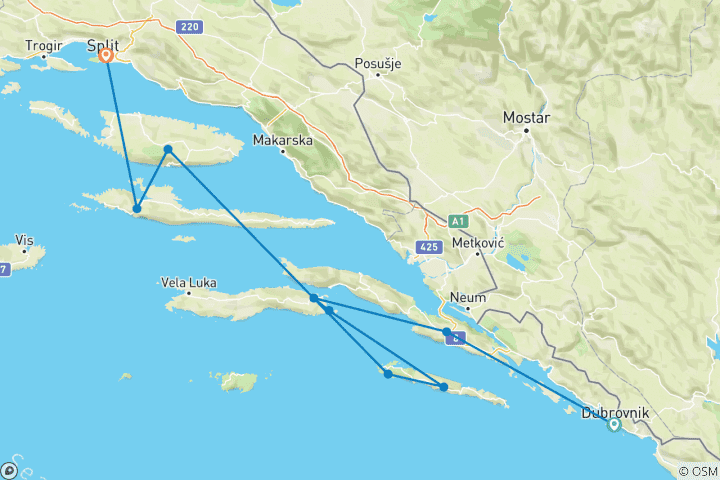 Carte du circuit Explorez la Croatie (18 destinations)