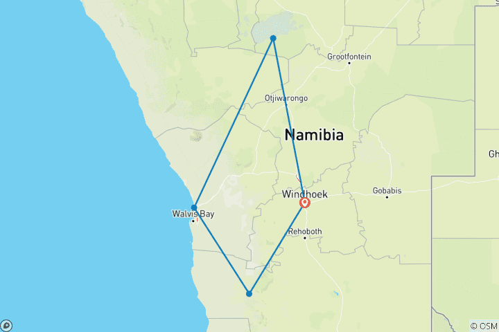 Map of Premium Namibia (5 destinations)