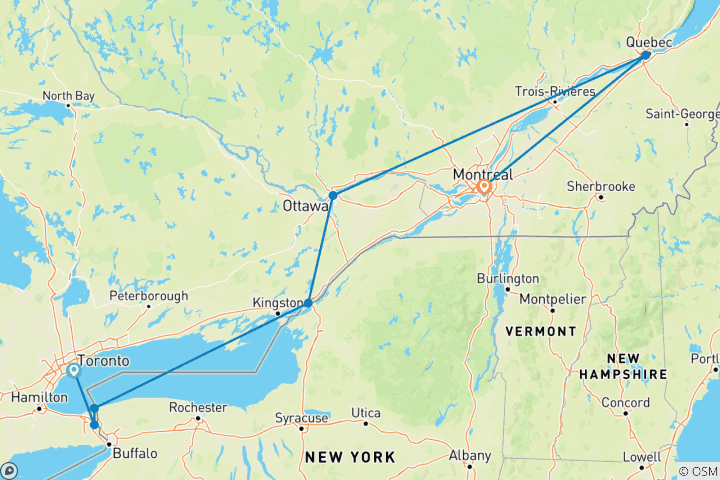Carte du circuit Canada Classic - 8 jours