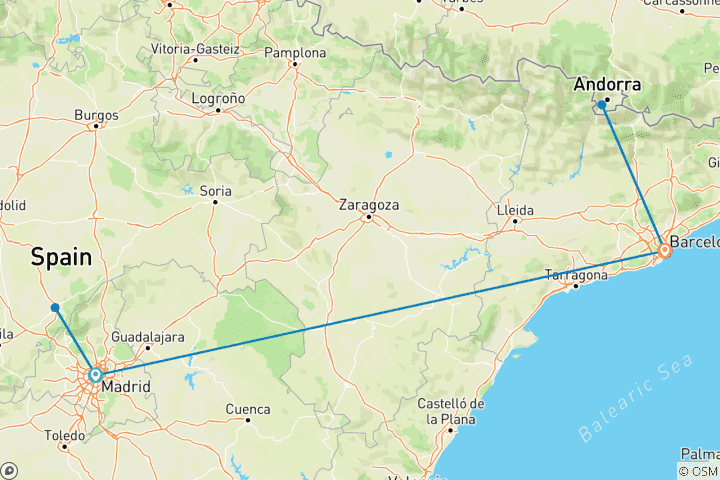 Map of 7 Days Across Spain: Madrid & Barcelona by Train