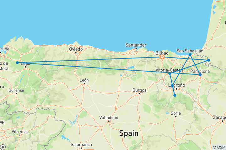 Carte du circuit La magie du nord de l'Espagne : de Bilbao l'urbaine aux rêves de vin de La Rioja