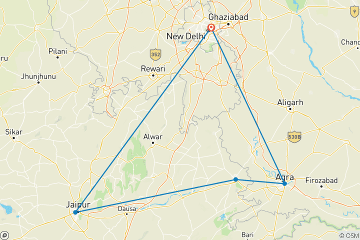 Karte von Goldenes Dreieck mit Keoladeo National Bird Santuary Park