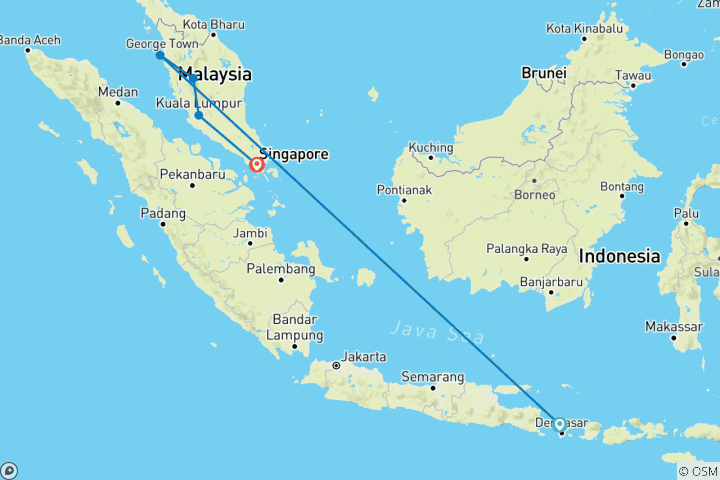 Carte du circuit Points forts de Bali, de la Malaisie et de Singapour