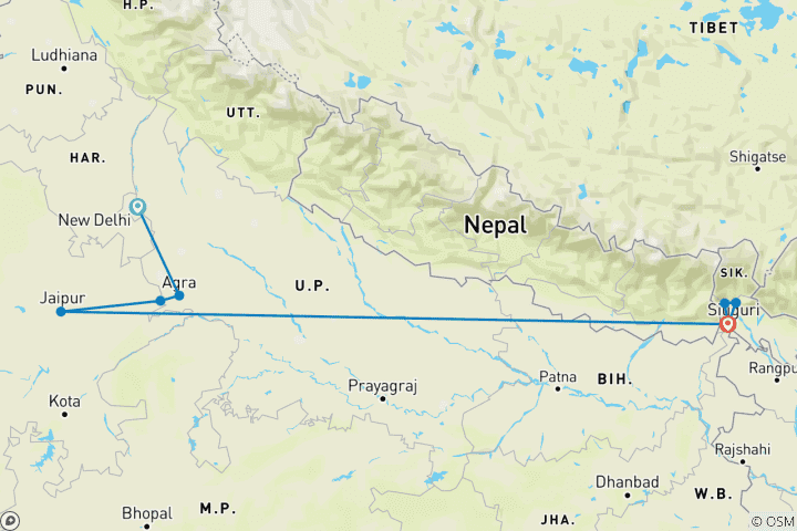 Carte du circuit Des moghols aux montagnes : Une découverte de l'Inde en 10 jours - 10 jours
