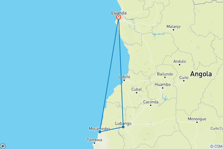Carte du circuit Forfait Aventure en Angola 7 jours
