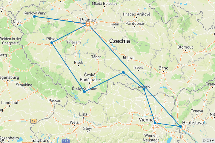 Map of Best of Czechia & Beyond – 10 Days through Prague, Vienna & Bratislava