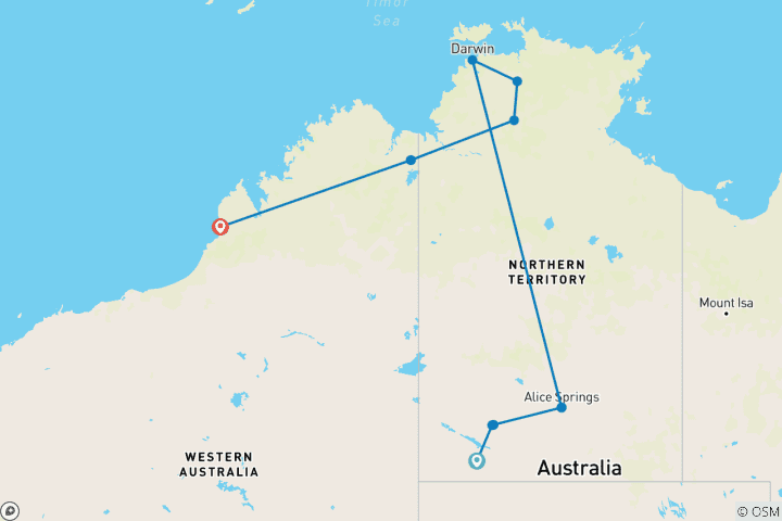 Map of Territory Explorer & The Kimberley 2026 - 20 Days (11 destinations)