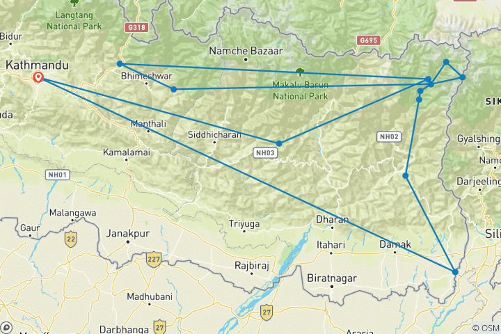 Carte du circuit Circuit court du Kanchenjunga Trek 17 jours