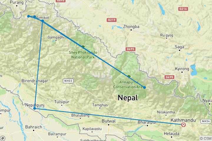 Carte du circuit Trek de la vallée de Limi 17 jours