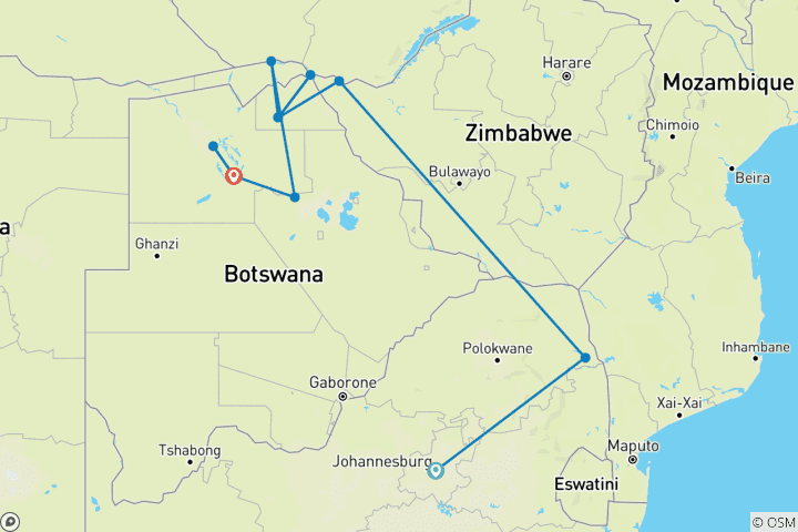 Carte du circuit Premium L'Afrique australe en profondeur