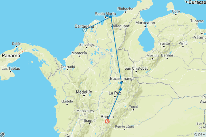 Carte du circuit Explorer la Colombie