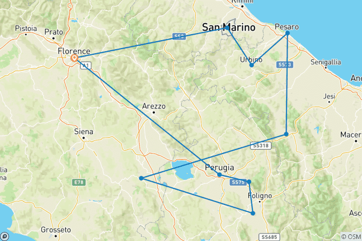 Kaart van Umbrië en Marche Tour: Authentieke Italië ervaring
