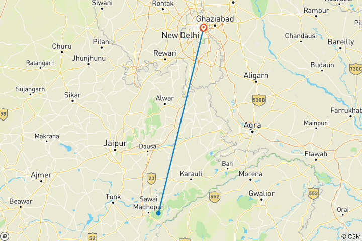Carte du circuit 3 jours d'excursion à Ranthambore au départ de Delhi