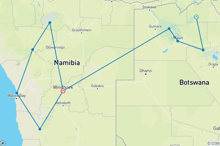 Map of Premium Botswana & Namibia