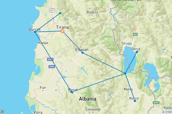 Carte du circuit L'Albanie à découvrir