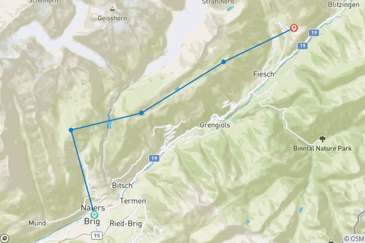 Carte du circuit Vacances randonnée Aletsch sentier panoramique Wallis