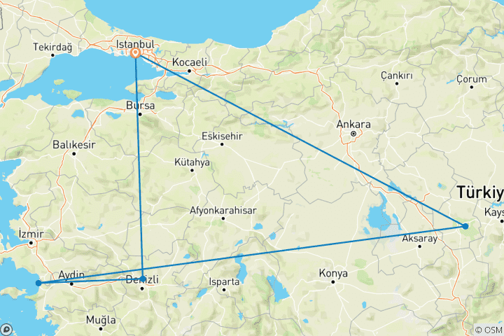 Map of 12 Days Turkish Treasures (private guide and driver）Family Tour - Customizable