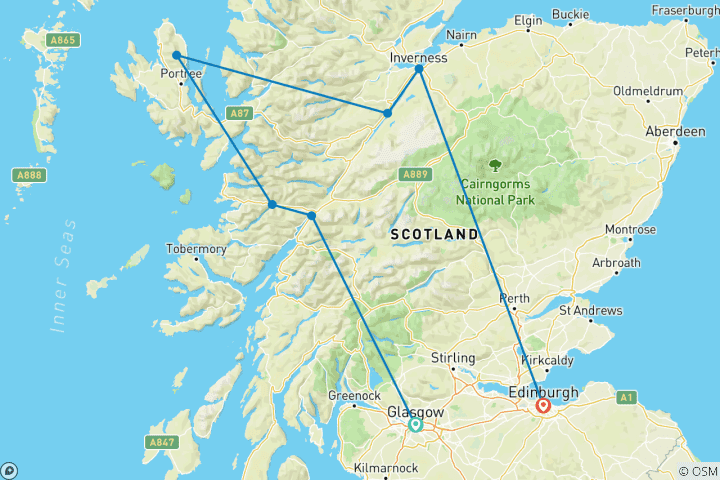 Carte du circuit Les points forts de l'Écosse