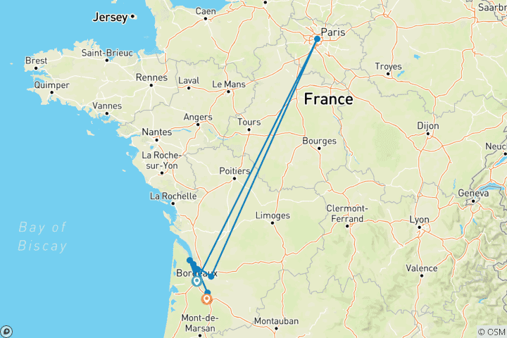 Carte du circuit Les saveurs de Bordeaux - Une croisière sur le thème du vin