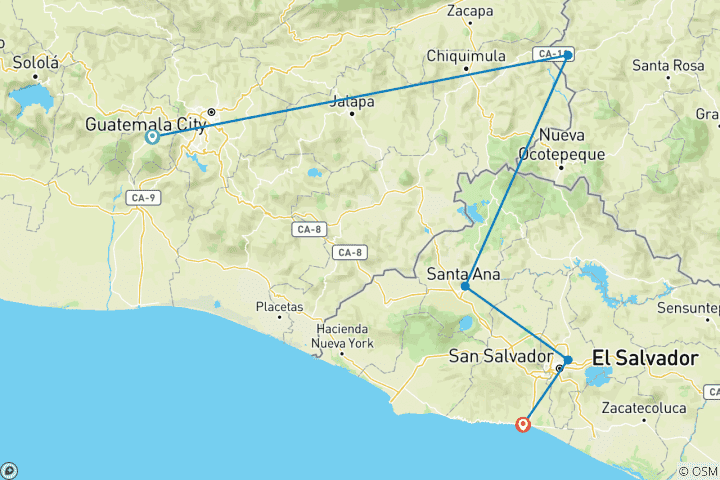 Carte du circuit Découvrez le Guatemala, le Honduras et le Salvador