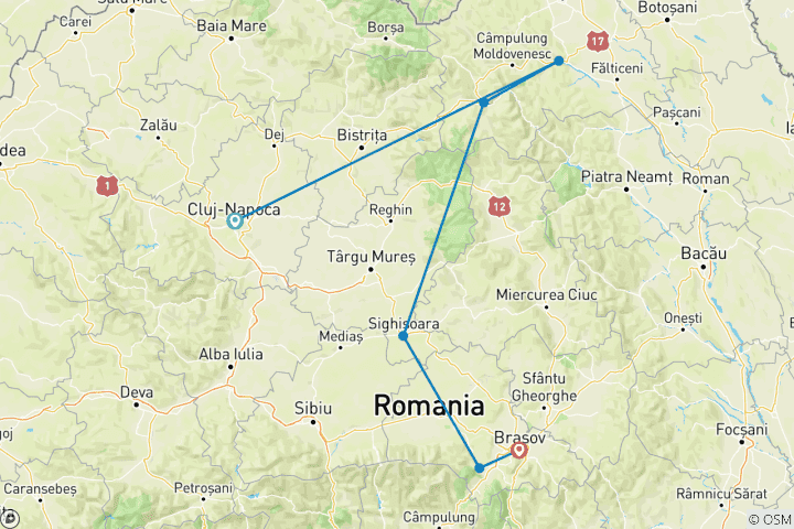 Carte du circuit Randonnée en Roumanie : Chemin de la Via Transilvanica