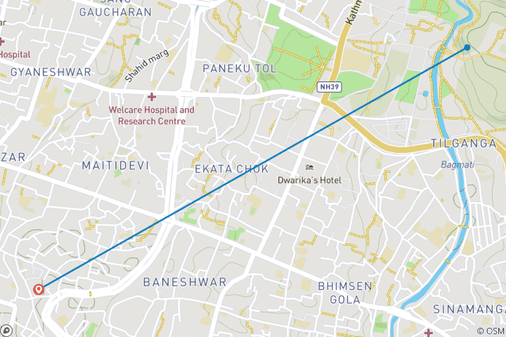 Karte von Pashupatinath Tempel Aarti Zeremonie 3 Stunden