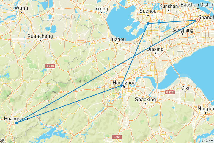 Carte du circuit Ultimate 6 Single Days Private Tour : Shanghai, Hangzhou, Suzhou et Huangshan