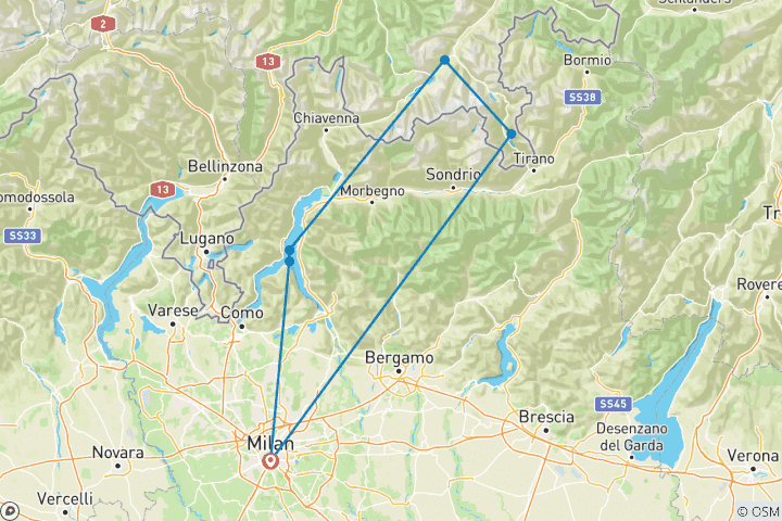 Carte du circuit Milan avec la Cène, le train de la Bernina, Saint-Moritz, le lac de Côme, Bellagio - 5 jours