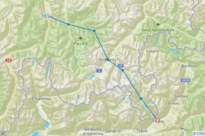 Carte du circuit Vacances de randonnée Via Albula & Bernina