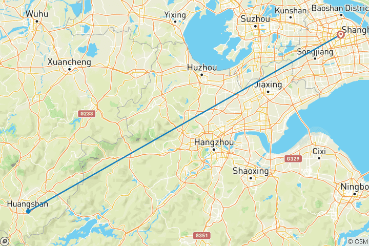 Carte du circuit Excursion privée de 2 jours à la montagne Huangshan et à l'ancienne ville de Tongmo au départ de Shanghai