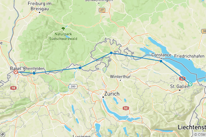 Carte du circuit Vacances à vélo - Les points forts du Rhin