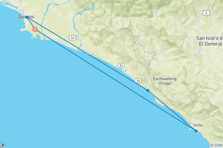 Kaart van Hele dag watervallen avontuur in Quepos Manuel Antonio Costa Rica