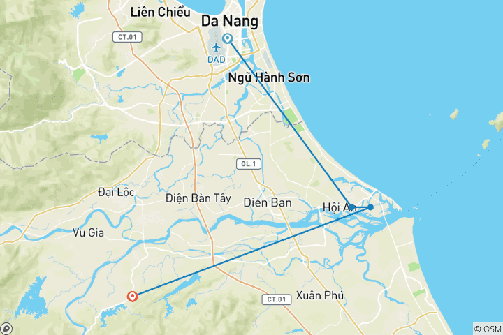 Carte du circuit 3 jours Da Nang - Hoi An - Ba Na Hills sans hébergement