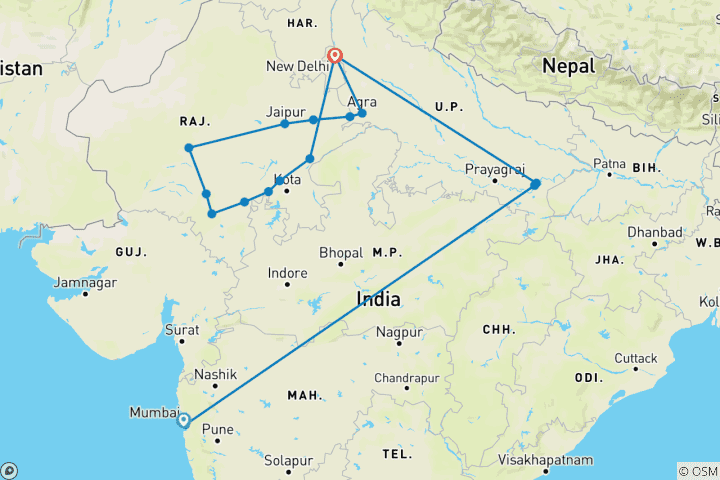 Kaart van Erfgoedsporen en Ranthambore verhalen