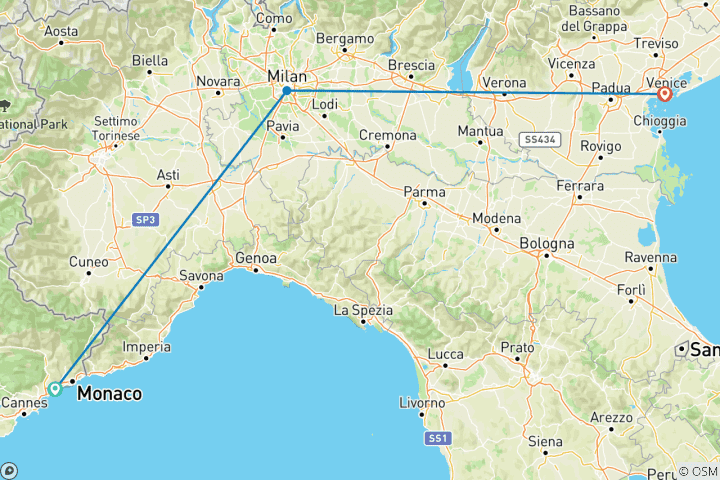 Carte du circuit Découvrez Nice, Milan et Venise en une semaine